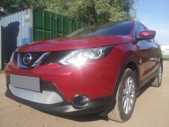 3 399 р. Защитная сетка в бампер (низ, ячейка 3х7 мм) Стрелка11 Стандарт Nissan Qashqai 2 J11 дорестайлинг (2013-2019) (Хром)  с доставкой в г. Белгород. Увеличить фотографию 2