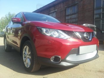 3 399 р. Защитная сетка в бампер (низ, ячейка 3х7 мм) Стрелка11 Стандарт Nissan Qashqai 2 J11 дорестайлинг (2013-2019) (Хром)  с доставкой в г. Белгород. Увеличить фотографию 3