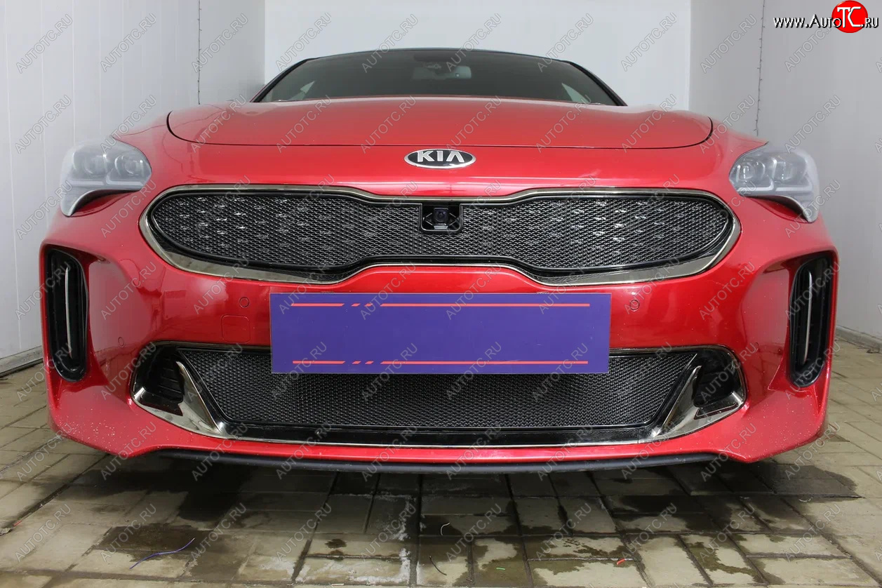4 099 р. Защитная сетка в бампер (низ, ячейка 4х10 мм) Alfeco Премиум KIA Stinger (2017-2025) (Чёрная)  с доставкой в г. Белгород