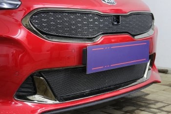 4 099 р. Защитная сетка в бампер (низ, ячейка 4х10 мм) Alfeco Премиум KIA Stinger (2017-2025) (Чёрная)  с доставкой в г. Белгород. Увеличить фотографию 2
