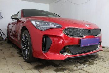 4 099 р. Защитная сетка в бампер (низ, ячейка 4х10 мм) Alfeco Премиум KIA Stinger (2017-2025) (Чёрная)  с доставкой в г. Белгород. Увеличить фотографию 4