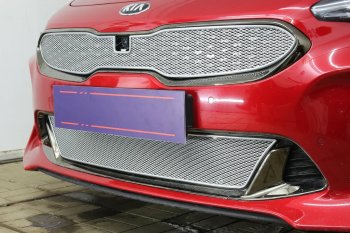 6 299 р. Защитная сетка в бампер (верх, ячейка 4х10 мм) Alfeco Премиум KIA Stinger (2017-2025) (Хром)  с доставкой в г. Белгород. Увеличить фотографию 2