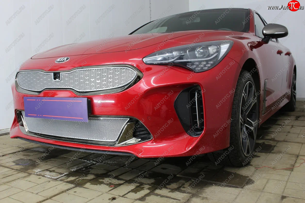 6 299 р. Защитная сетка в бампер (верх, ячейка 4х10 мм) Alfeco Премиум KIA Stinger (2017-2025) (Хром)  с доставкой в г. Белгород