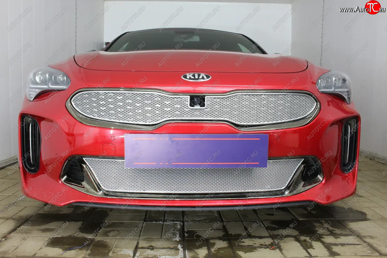 4 299 р. Защитная сетка в бампер (низ, ячейка 4х10 мм) Alfeco Премиум KIA Stinger (2017-2025) (Хром)  с доставкой в г. Белгород