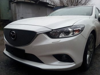 5 549 р. Защитная сетка в бампер (верх, ячейка 4х10 мм) Alfeco Премиум Mazda 6 GJ дорестайлинг седан (2012-2015) (Чёрная)  с доставкой в г. Белгород. Увеличить фотографию 3