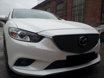 4 299 р. Защитная сетка в бампер (низ, ячейка 4х10 мм) Alfeco Премиум Mazda 6 GJ дорестайлинг седан (2012-2015) (Чёрная)  с доставкой в г. Белгород. Увеличить фотографию 4