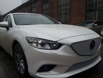 4 399 р. Защитная сетка в бампер (низ, ячейка 4х10 мм) Alfeco Премиум Mazda 6 GJ дорестайлинг седан (2012-2015) (Хром)  с доставкой в г. Белгород. Увеличить фотографию 2