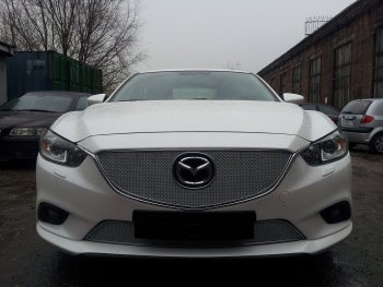 4 399 р. Защитная сетка в бампер (низ, ячейка 4х10 мм) Alfeco Премиум Mazda 6 GJ дорестайлинг седан (2012-2015) (Хром)  с доставкой в г. Белгород. Увеличить фотографию 3