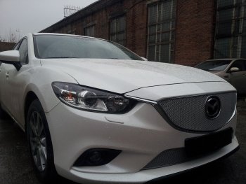 4 399 р. Защитная сетка в бампер (низ, ячейка 4х10 мм) Alfeco Премиум Mazda 6 GJ дорестайлинг седан (2012-2015) (Хром)  с доставкой в г. Белгород. Увеличить фотографию 4