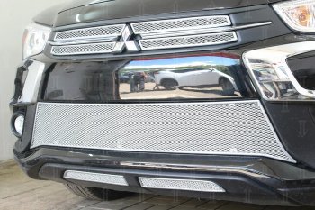 9 199 р. Защитная сетка в бампер (верх, 4 части, ячейка 4х10 мм) Alfeco Премиум Mitsubishi ASX 2-ой рестайлинг (2017-2020) (Хром)  с доставкой в г. Белгород. Увеличить фотографию 2