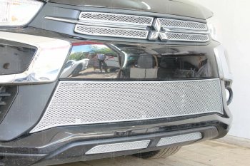 9 199 р. Защитная сетка в бампер (верх, 4 части, ячейка 4х10 мм) Alfeco Премиум Mitsubishi ASX 2-ой рестайлинг (2017-2020) (Хром)  с доставкой в г. Белгород. Увеличить фотографию 3