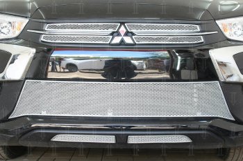 Защитная сетка в бампер (середина, ячейка 4х10 мм) Alfeco Премиум Mitsubishi ASX 2-ой рестайлинг (2017-2020) (Хром)