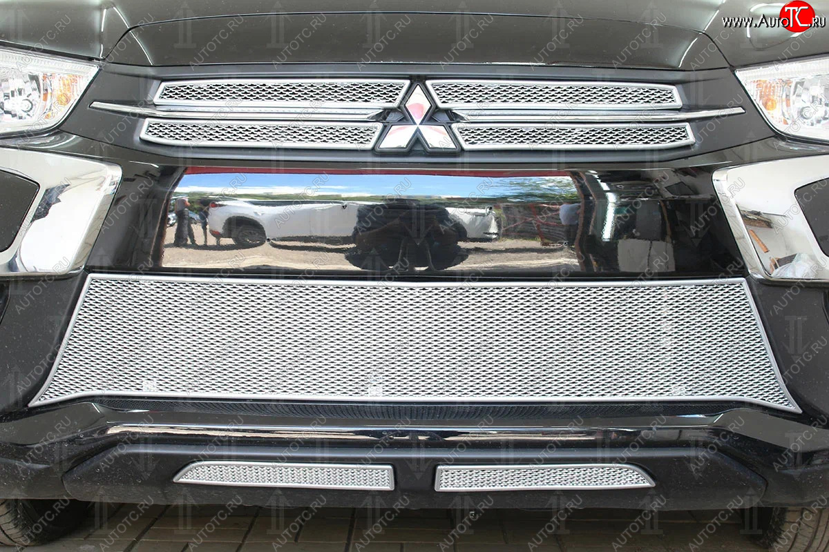 4 999 р. Защитная сетка в бампер (середина, ячейка 4х10 мм) Alfeco Премиум Mitsubishi ASX 2-ой рестайлинг (2017-2020) (Хром)  с доставкой в г. Белгород
