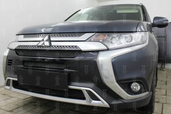 9 599 р. Защитная сетка в бампер (3 части, ячейка 4х10 мм) Alfeco Премиум Mitsubishi Outlander GF 3-ий рестайлинг (2018-2022) (Чёрная)  с доставкой в г. Белгород. Увеличить фотографию 4