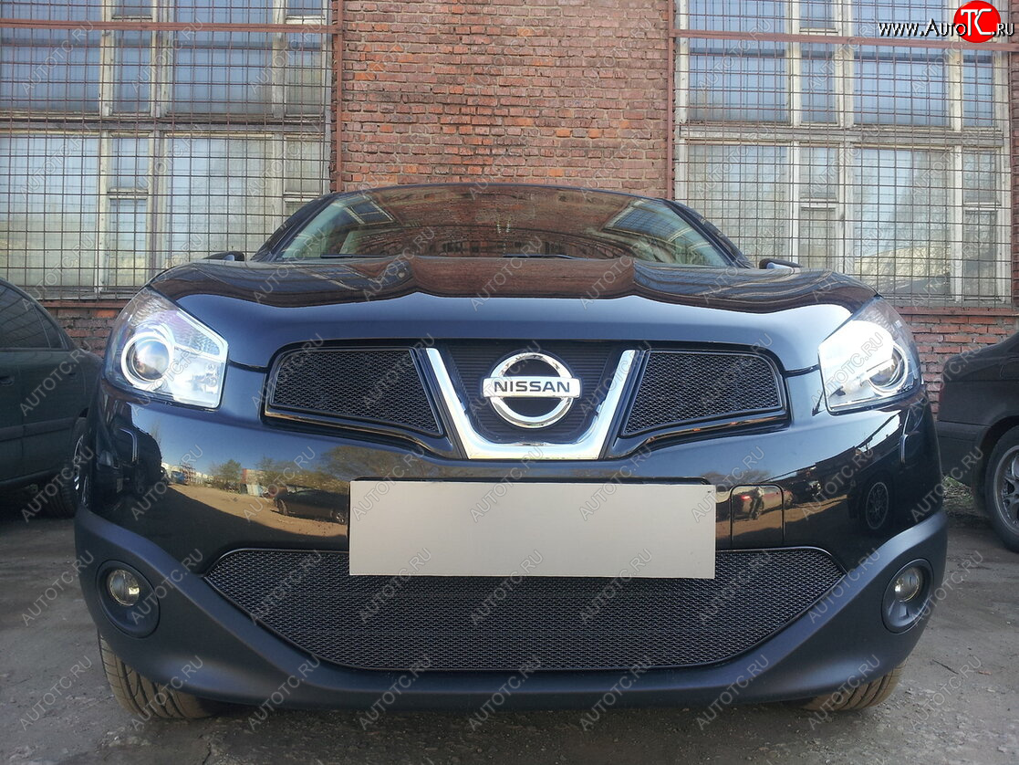 4 549 р. Защитная сетка в бампер (низ, ячейка 4х10 мм) Стрелка11 Премиум Nissan Qashqai 1 J10 рестайлинг (2010-2013) (Чёрная)  с доставкой в г. Белгород