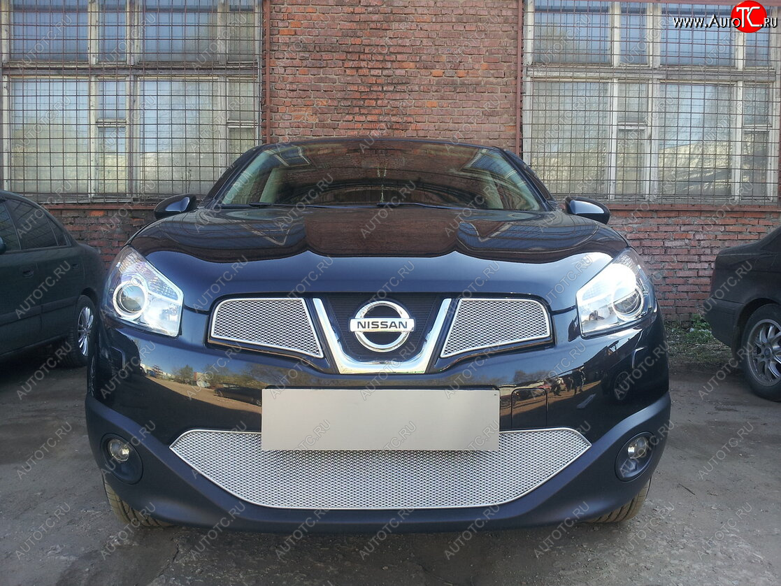 4 799 р. Защитная сетка в бампер (низ, ячейка 4х10 мм) Стрелка11 Премиум Nissan Qashqai 1 J10 рестайлинг (2010-2013) (Хром)  с доставкой в г. Белгород