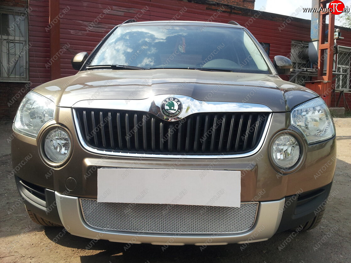 4 299 р. Защитная сетка в бампер (низ, ячейка 4х10 мм) Стрелка11 Премиум Skoda Yeti (2009-2013) (Хром)  с доставкой в г. Белгород