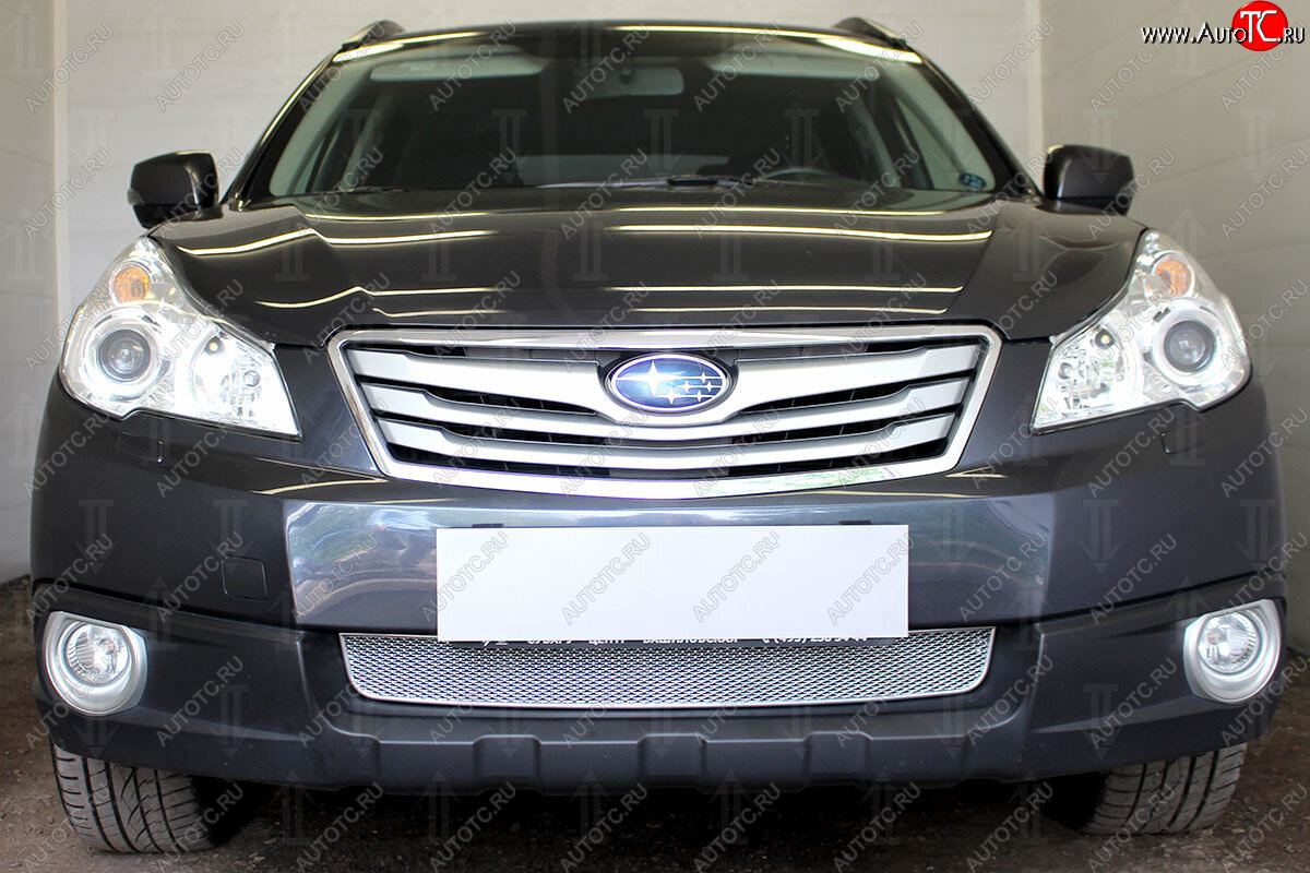 4 299 р. Защитная сетка в бампер (низ, ячейка 4х10 мм) Стрелка11 Премиум Subaru Outback BR/B14 дорестайлинг универсал (2009-2013) (Хром)  с доставкой в г. Белгород