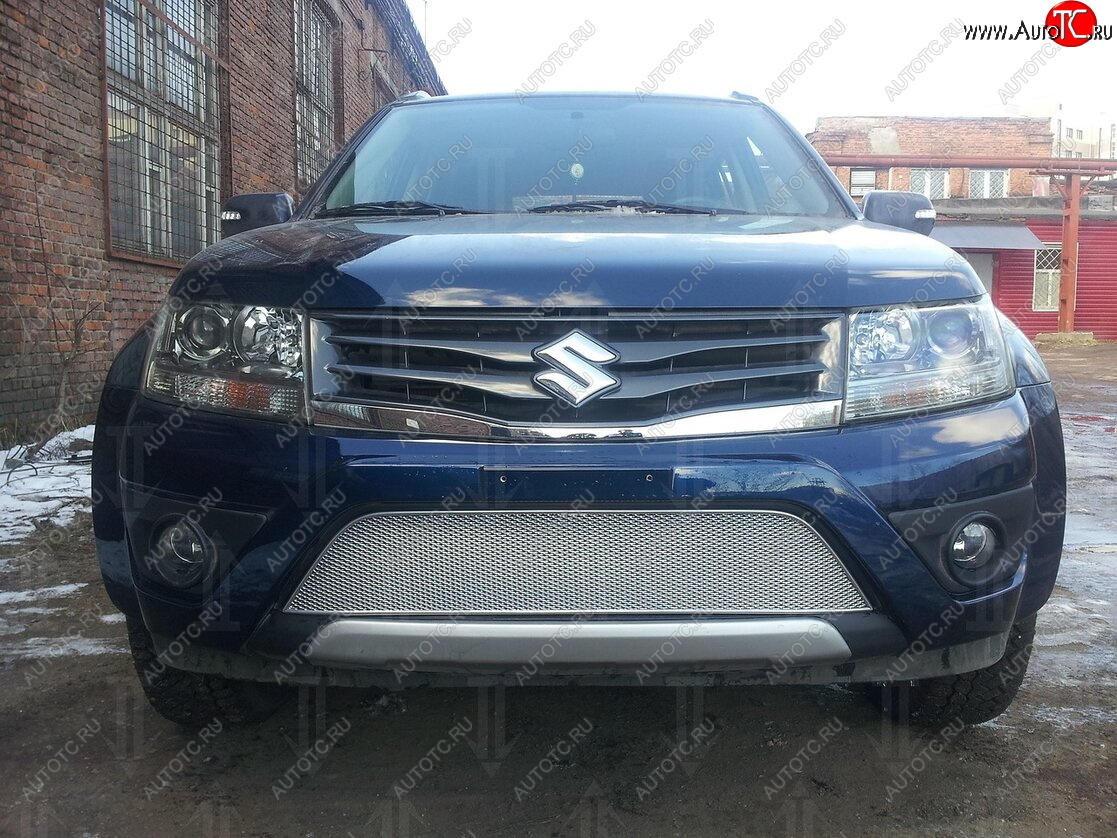 4 299 р. Защитная сетка в бампер (низ, ячейка 4х10 мм) Стрелка11 Премиум Suzuki Grand Vitara JT 5 дверей 2-ой рестайлинг (2012-2016) (Хром)  с доставкой в г. Белгород