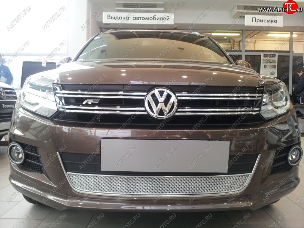 3 999 р. Защитная сетка в бампер (низ, ячейка 4х10 мм) Стрелка11 Премиум Volkswagen Tiguan NF рестайлинг (2011-2017) (Хром)  с доставкой в г. Белгород