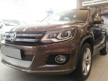 3 999 р. Защитная сетка в бампер (низ, ячейка 4х10 мм) Стрелка11 Премиум Volkswagen Tiguan NF рестайлинг (2011-2017) (Хром)  с доставкой в г. Белгород. Увеличить фотографию 3