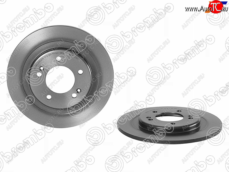 3 279 р. Задний тормозной диск (не вентилируемый, d 284) BREMBO KIA Ceed 2 JD дорестайлинг, хэтчбэк (2012-2015)  с доставкой в г. Белгород