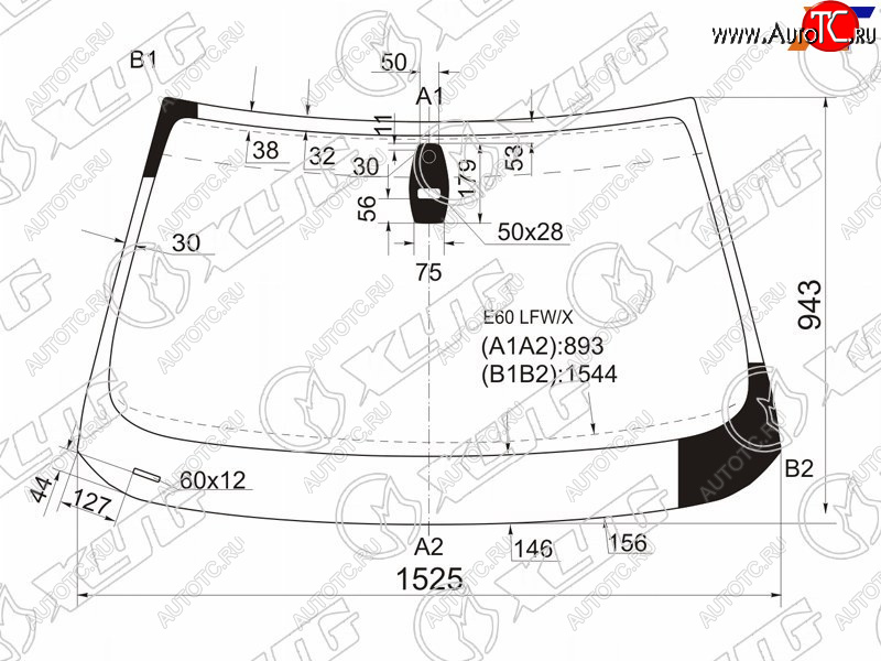 6 699 р. Стекло лобовое (Прямоугольный датчик дождя) XYG BMW 5 серия E60 седан дорестайлинг (2003-2007)  с доставкой в г. Белгород