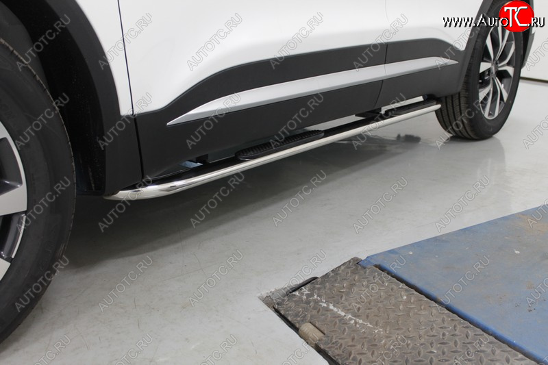 34 749 р. Пороги овальные гнутые с накладкой 75х42 мм ТСС Тюнинг Chery Tiggo 7 PRO (2019-2025) (серые)  с доставкой в г. Белгород