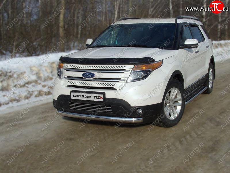 20 699 р. Защита переднего бампера кенгурин 75*42 мм ТСС Тюнинг Ford Explorer U502 дорестайлинг (2010-2016) (нержавейка)  с доставкой в г. Белгород