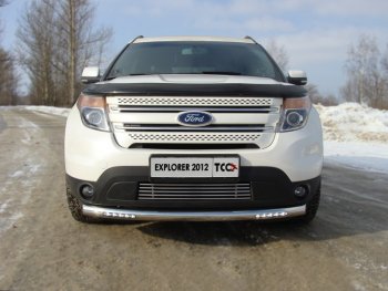 Защита переднего бампера с ходовыми огнями d76,1 мм ТСС Тюнинг Ford Explorer U502 дорестайлинг (2010-2016) (нержавейка)