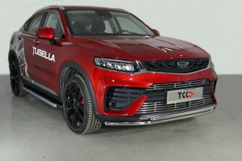 Защита переднего бампера нижняя двойная 42,4*42,4 мм ТСС Тюнинг Geely Tugella FY11,HPBA4 рестайлинг (2022-2025) (нержавейка)