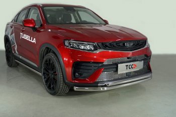Защита переднего бампера нижняя двойная 60,3*42,4 мм ТСС Тюнинг Geely Tugella FY11,HPBA4 рестайлинг (2022-2025) (нержавейка)