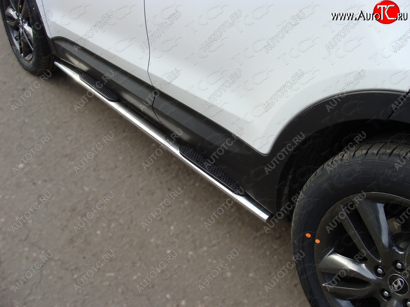 31 399 р. Пороги овальные с накладкой 75*42 мм ТСС Тюнинг Hyundai Santa Fe DM дорестайлинг (2012-2016) (серые)  с доставкой в г. Белгород