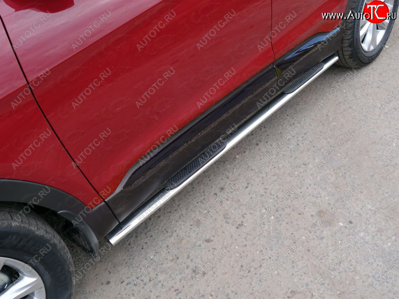 33 999 р. Пороги овальные с накладкой 75х42 мм ТСС Тюнинг Hyundai Santa Fe TM дорестайлинг (2018-2021) (серые)  с доставкой в г. Белгород