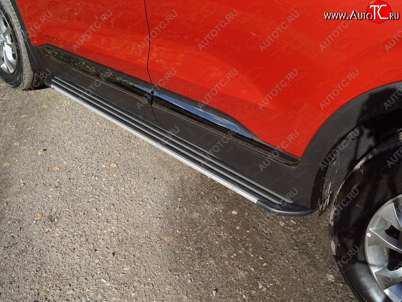 20 599 р. Пороги алюминиевые Slim Line ТСС Тюнинг Hyundai Santa Fe TM дорестайлинг (2018-2021) (Silver)  с доставкой в г. Белгород