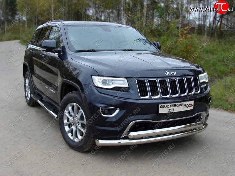 29 449 р. Защита передняя нижняя двойная 76,1*75 мм Тюнинг Jeep Grand Cherokee WK2 1-ый рестайлинг (2013-2018) (нержавейка)  с доставкой в г. Белгород