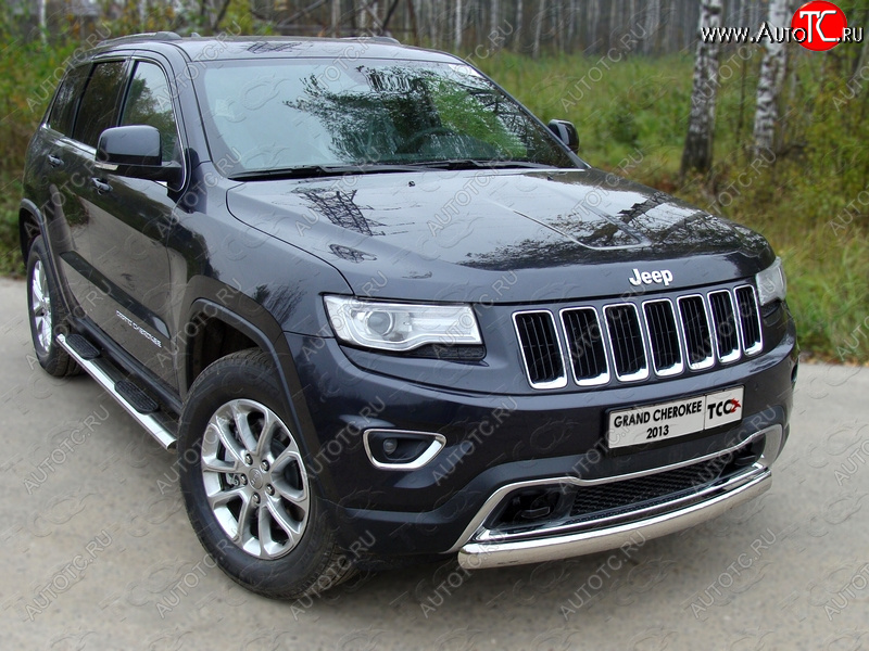 17 299 р. Защита переднего бампера овальная короткая 75х42 мм ТСС тюнинг Jeep Grand Cherokee WK2 1-ый рестайлинг (2013-2018) (нержавейка)  с доставкой в г. Белгород