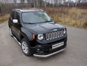Защита переднего бампера нижняя овальная 75х42 мм ТСС Тюнинг Jeep Renegade 1 BU дорестайлинг (2014-2020) (нержавейка)