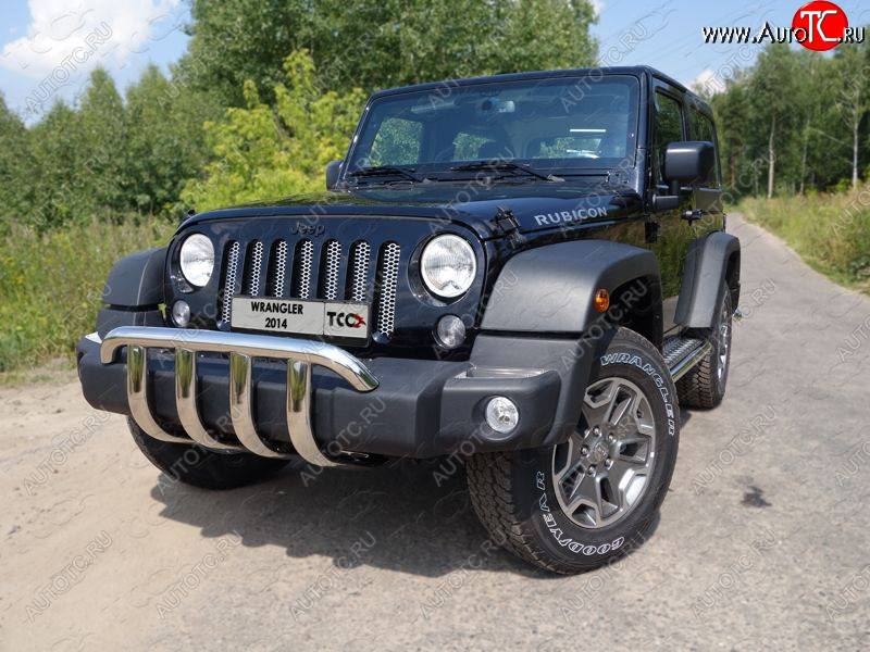 29 449 р. Защита переднего бампера кенгурин 60,3 мм ТСС Тюнинг Jeep Wrangler JK 3 дв. дорестайлинг (2006-2010) (нержавейка)  с доставкой в г. Белгород