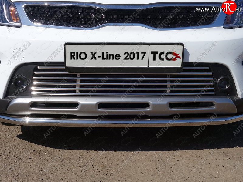 8 799 р. Нижняя декоративная вставка в бампер ТСС Тюнинг KIA Rio X-line (2017-2021) (d 12 мм)  с доставкой в г. Белгород