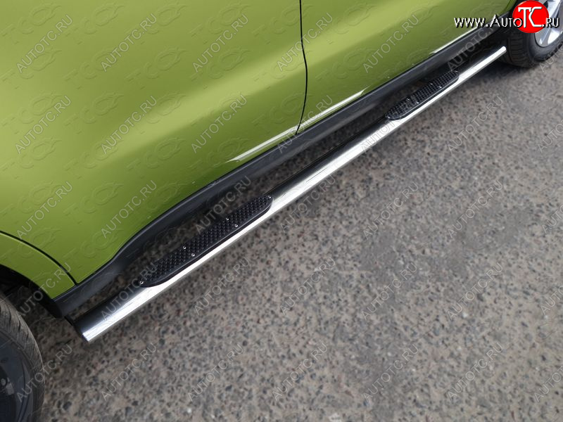 29 749 р. Пороги овальные с накладкой 75х42 мм ТСС Тюнинг KIA Soul PS дорестайлинг (2014-2016) (серые)  с доставкой в г. Белгород