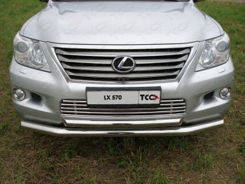 Защита переднего бампера нижняя (d76,1 и 60,3 мм/кроме F-Sport) ТСС Тюнинг Lexus LX570 J200 дорестайлинг (2007-2012) (нержавейка)