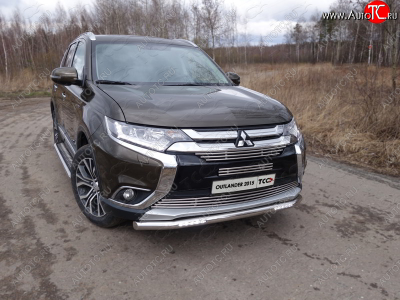 29 449 р. Защита передняя нижняя короткая с ходовыми огнями 60,3 мм ТСС Тюнинг Mitsubishi Outlander GF 2-ой рестайлинг (2015-2018) (нержавейка)  с доставкой в г. Белгород