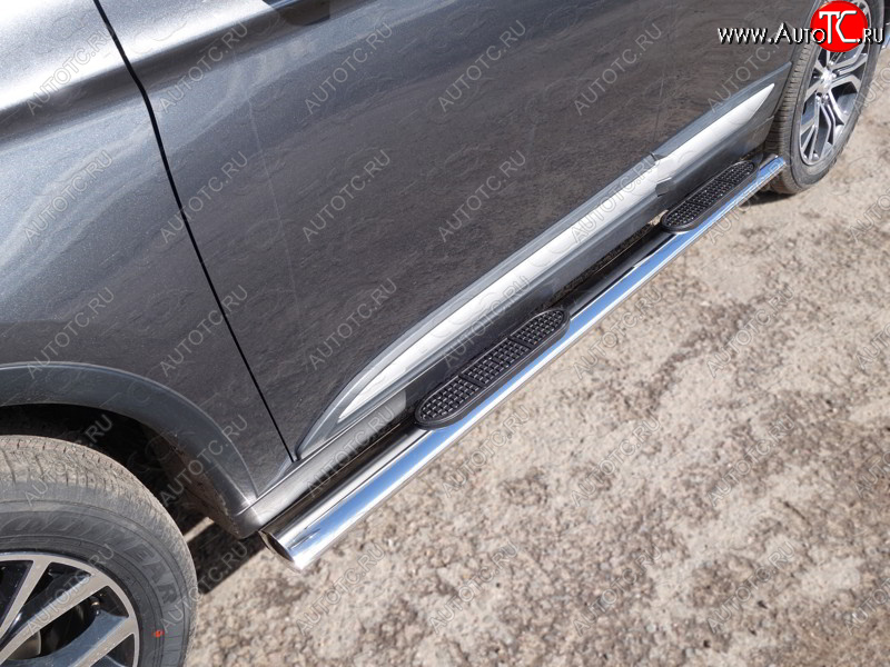 43 949 р. Пороги овальные с накладкой 120х60 мм, ТСС Тюнинг Mitsubishi Outlander GF 2-ой рестайлинг (2015-2018) (серые)  с доставкой в г. Белгород