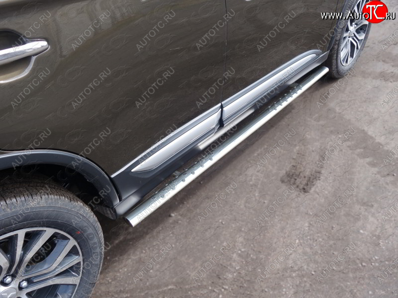 35 999 р. Пороги овальные с проступью 75х42 мм ТСС Тюнинг Mitsubishi Outlander GF 2-ой рестайлинг (2015-2018) (серые)  с доставкой в г. Белгород
