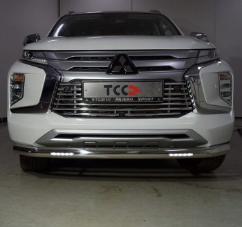 Защита переднего бампера нижняя с ДХО 76,1 мм ТСС Тюнинг Mitsubishi Pajero Sport QF рестайлинг (2019-2022) (нержавейка)