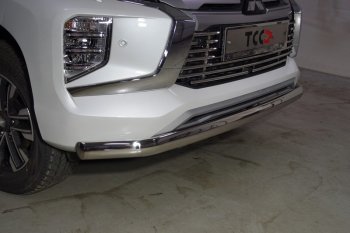 Защита переднего бампера нижняя овальная 75*42 мм ТСС Тюнинг Mitsubishi Pajero Sport QF рестайлинг (2019-2022) (нержавейка)