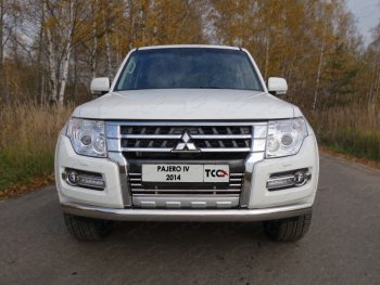 Защита переднего бампера нижняя овальная 75*42 мм ТСС Тюнинг Mitsubishi Pajero 4 V90 2-ой рестайлинг (2014-2020) (нержавейка)