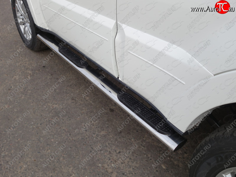 40 799 р. Пороги овальные с накладкой 120х60 мм, ТСС Тюнинг Mitsubishi Pajero 4 V90 2-ой рестайлинг (2014-2020) (серые)  с доставкой в г. Белгород