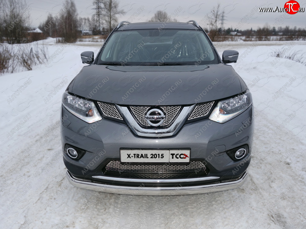 23 899 р. Защита переднего бампера нижняя овальная 75х42 мм ТСС Тюнинг Nissan X-trail 3 T32 дорестайлинг (2013-2018) (нержавейка)  с доставкой в г. Белгород